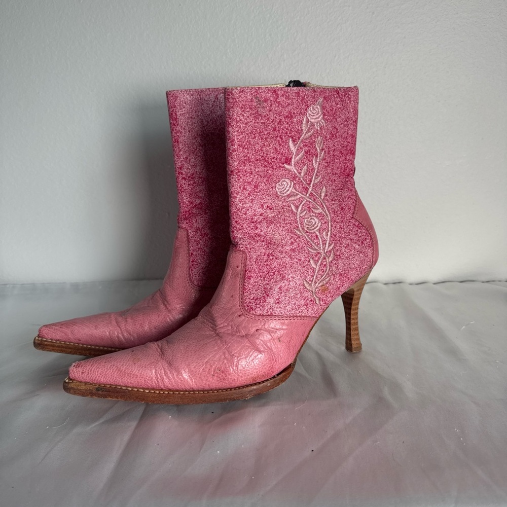 Super Rare Pink Ostrich Leather Ankle Cowboy Western Boots 6